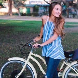 High Neck Striped Keyhole Peplum Tank/Cami